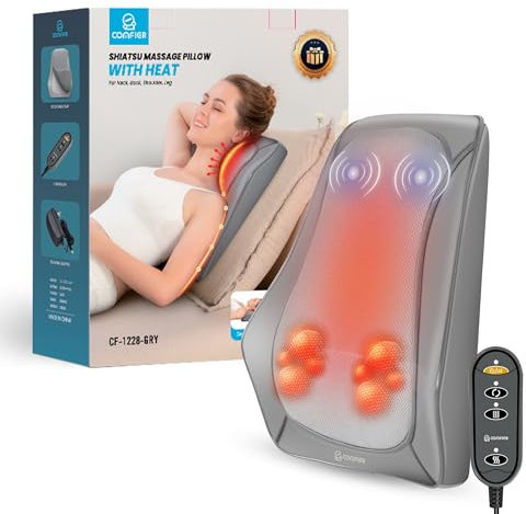 COMFIER Shiatsu Lower Back Massager for Pain, Neck and Back Massage with Heat, 4D Kneading Massage Pillow Gifts for Women Men, Deep Tissue Shiatsu Massager, Men Gifts