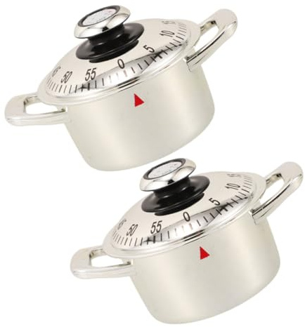 ABOOFAN 2pcs Mechanical Kitchen Timer, 60 Minute Countdown Reminder with Loud Alarm, Easy to Use, Silver Plastic and Metal, for Cooking, Work and Exercise Sessions, Novelty Egg Timer