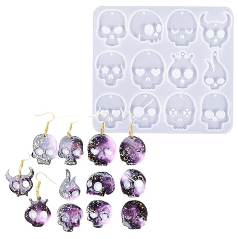 Wdbild Moules en résine en silicone pour bijoux, boucles d'oreilles en forme de tête de mort, ensemble de moules robustes en silicone pour la fabrication de bijoux élégants