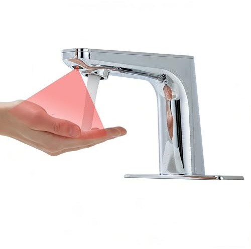 Halo Sanitary Concealed Spout-Mounted Sensor Faucet – Touchless Deck Basin Faucet Automatic Infrared Sensor, Easy Installation for Modern Bathroom, Hotel, Nursing Home (Chrome)