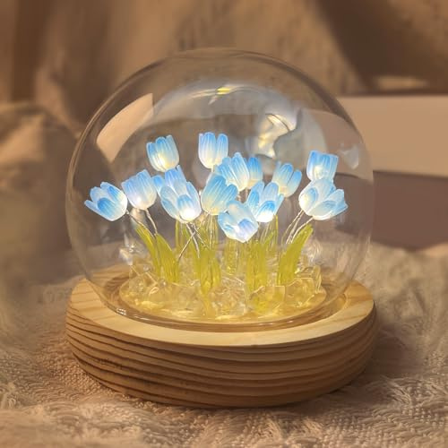 Danolt Tulipanes azules luz nocturna, lámpara de tulipán lámpara de flores para niñas y mujeres