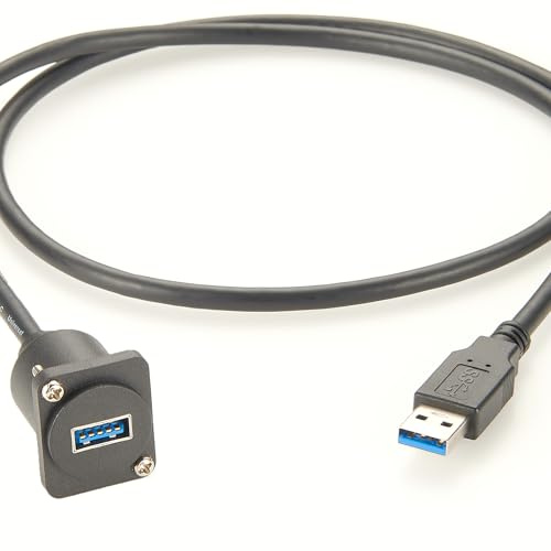 D Type USB 3.0 Male to Female Extension Cable Type A XLR Panel Mount Convertor USB A Pass Through Chassis Flange Coupler Cable (0.6m)