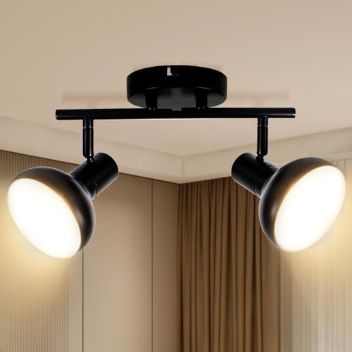 Unikcst E14 Deckenstrahler 2-flammig Schwarz Metall Spotleuchte | 350° drehbar, 90° schwenkbar, Metallgehäuse, Decken- und Wandmontage, Küche Wohnzimmer Schlafzimmer, ohne Leuchtmittel