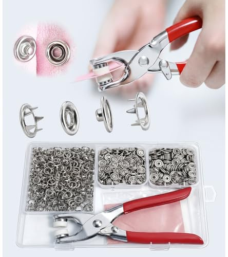 Menylon 200 Sets 9.5mm Press Studs Snap Fasteners, Poppers Fasteners Kit with Snap Pliers - No Sewing Rust-Proof Metal Snap Buttons for Clothing, Summer Shirts, Bags, DIY Crafts