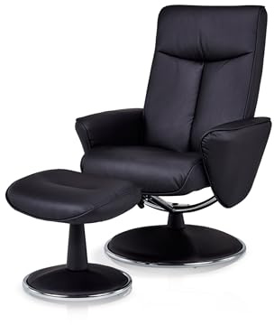 KHG Relaxsessel Schwarz - Kunstleder, inkl. Fußablage & Relaxfunktion, Maße 82x104,5x110cm, Sitzhöhe 46cm, Sitzbreite 53,5cm, Rückenhöhe 70cm, Moderne Optik, perfekt für Wohnzimmer & Leseecken