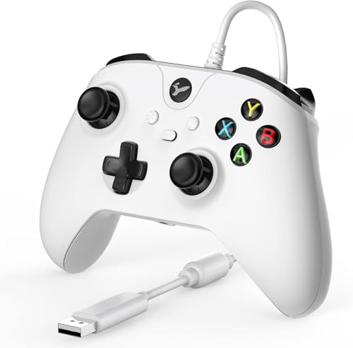 YCCTEAM Wired Controller for Xbox One, Wired Xbox one USB Gamepad Controller Compatible with Xbox One/S/X/PC Windows 10/11 with 3.5mm Headset Audio Jack(White)