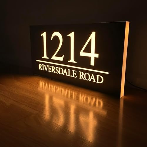 GITM Custom Solar Lighted House Numbers for Outside — Stainless Steel & Acrylic LED Backlit Address Sign, Waterproof Outdoor Illuminated Address Plaque