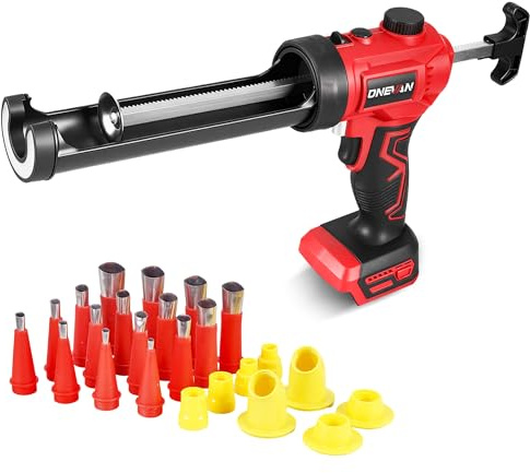 Electric Caulking Gun Cordless, 300ml Silicone Sealant Gun with Adjustable Speed(70-210mm/min), for Makita Battery, LED Light, Drip-Free, Includes 24 Nozzles, for Filling and Sealing(Not Battery)