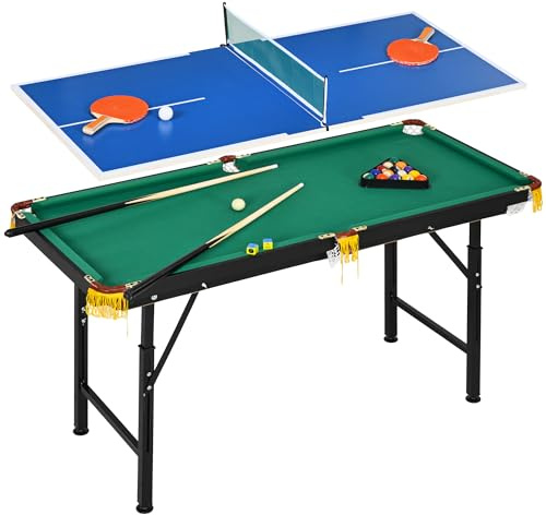 SPORTNOW Multigame Spieletisch 2-in-1 Stahl 140 x 63 x 60-80 cm Grün | Multifunktionstisch mit Tischtennis und Billardtisch, Inkl. Zubehör, für Erwachsene