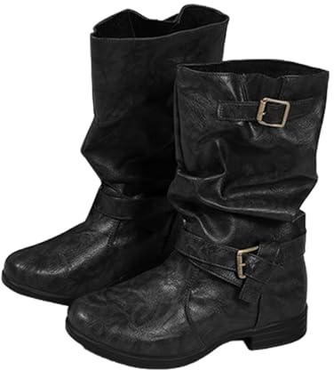 Bottines Hiver Femme Mi-Millet Bottine Plissé Botte Grande Taille Large Bottes Hiver Chaud Boot Couleur Unie Chaussure Bottine Talon Carré Botte Slouchy Bottes Bottines Femme Bout Pointu