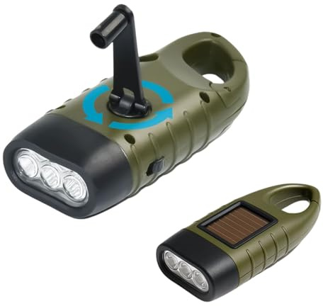 FlinQ Lampe Torche Dynamo - 2 Pack - Sans Pile | Lampe de poche à manivelle | Dynamo puissante | Rechargeable solaire | Étanche survie