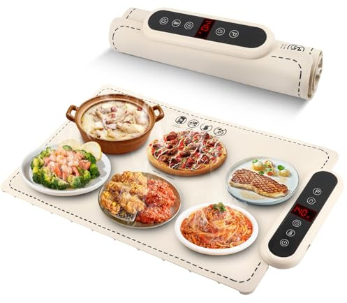 Piastra riscaldante elettrica, scalda cibo con 5 temperature regolabili e timer per 4 ore, piastra termica pieghevole in silicone per mangiare calore o scongelare