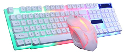 Gaming Keyboard and Mouse Set Usb Wired Gtx300 Combo with Backlit Light Up for Pc Computer Laptop Desktop White, Keyboard Mouse Set