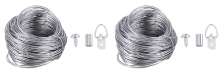 MAGICLULU Kit à Suspendre Cadre Photo 20 M Câble Métallique 20 Crochets à Anneau, 2 Ensembles pour Accroche Tableaux Photo, Fixation Murale pour Décoration Bureau, Chambre, École