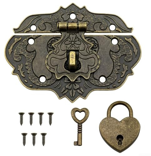 Antikes Vorhängeschloss Zinklegierung, Beschläge Haspe für Möbel Truhen Schmuckkästen, dekoratives Schloss für Vintage Box Schrank Riegel