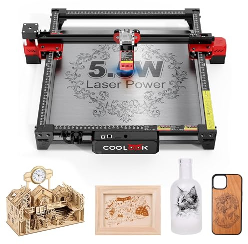 Coolook CK1-55 Laser Engraver, 5.5W Laser Engraving Machine, Laser Engraver Machine, Laser Cutter for Wood, Metal, Aluminum, Glass, Leather, 500mm/s Speed, 32-Bit Main Chip, 300x300mm Engraving Area