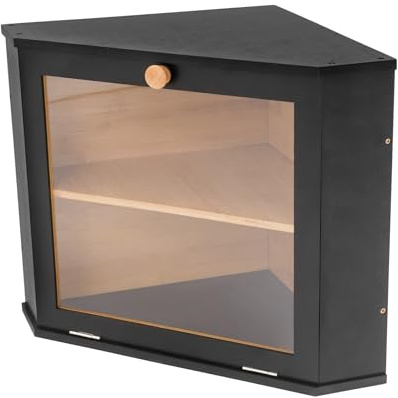 Shinpeed Panera de bambú para esquina de 2 niveles, apta para alimentos, 32 x 32 x 34 cm, color negro