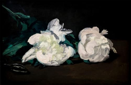 EAGBJTPTM Famous Pictures Printed Canvas Pictures Branch of White Peonies and Secateurs by Edouard Manet Modern Print for Home Decor 60x90cm