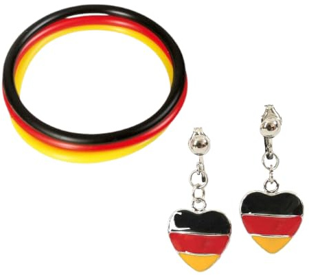KarnevalsTeufel Deutschland Fan Set Armbänder & Ohrclips Schwarz-Rot-Gold