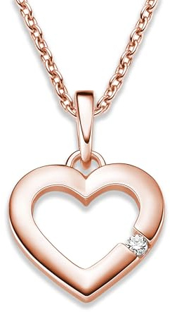 Amoonìc Herzkette Rosegold Kette Zirkonia Stein Damen Silber 925 vergoldet | Gratis Etui mit Gravur Echt Herzanhänger Herzchenkette Halskette Herz Anhänger Frau Frauen Freundin