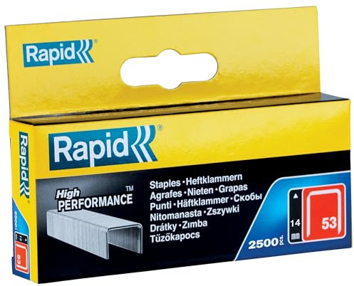 Rapid Paquete de 2500 Grapas N.53/14 para Tejido y Decoraciones en Acero Galvanizado, Estructura de Hilo Fino, Longitud de Pierna 14 mm