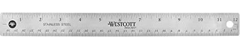 Westcott Stainless Steel Office Ruler with Non Slip Cork Base, Standard/Metric, 12 Long