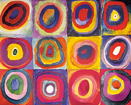 1art1 Vassili Kandinsky Póster Impresión En Lienzo Estudio del Color, Cuadrados con Círculos Concentrados, 1913 Cuadro En Bastidor De Camilla De Madera | Mural XXL | Imagen 50x40 cm