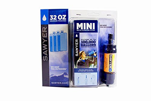 Sawyer Mini Filtre à Eau Original Set avec SP 113-3 x 1 L Sac d'hydratation (Orange + Sachet 3 x 1Litre SP113)
