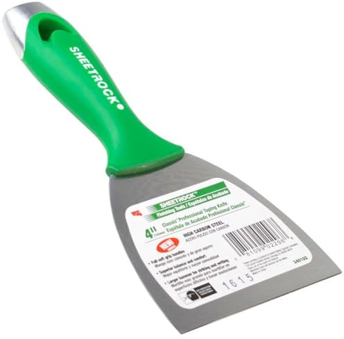 USG Sheetrock Tools 4 Classic Carbon Steel Drywall Joint Knife, Flexible Rust-Resistant Blade, Soft Grip Handle, Enlarged Hammer End, Professional Drywall Finishing Knife