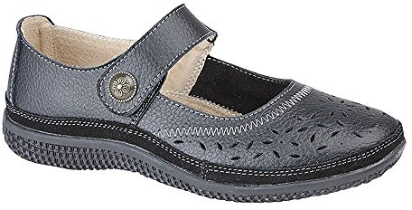 Boulevard Eleanor Ladies Leather Wide Fit Mary Jane Shoes Black