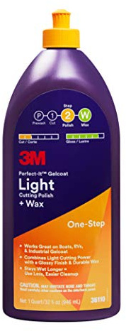 3M Perfect-It Gelcoat Light Cutting Polish + Wax, 36110, 1 Quart, One-Step Process, Removes Scratches and Swirls, Light Oxidation Remover for Boats and RVs