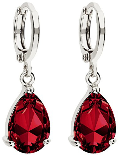 MYA art Damen Creolen Ohrringe Hängend Ohrhänger mit Zirkonia Stein Tropfen Oval Anhänger Silber Rubin Rot Vergoldet MYAWGOHR-72