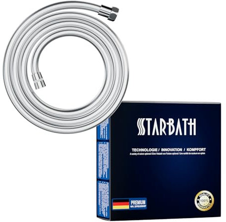 STARBATH Duschschlauch 250 cm Anti-Twist glatter Brauseschlauch 250cm Anti-Explosion Design Duschschlauch 2,5m - mit verdrehsicheren Messinganschlüssen,flexibel, knick- und auslaufsicher,Chrom
