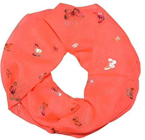 thb Richter Damen Loopschal Schlauchschal mit Schmetterlinge Butterflies Muster Metallic Glitzer Glanz Schal Rundschal Leicht Weich Soft Sommer Butterfly Schmetterling (Rosa)