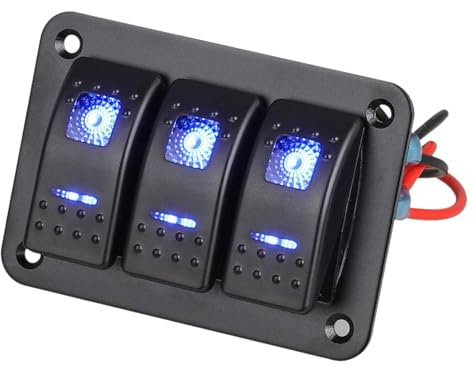 Linkstyle 3 Gang Rocker Switch Panel, 12V 5 Pin ON/OFF Toggle Switch Waterproof with Blue LED Light for Car RV Marine Boat Truck Yacht