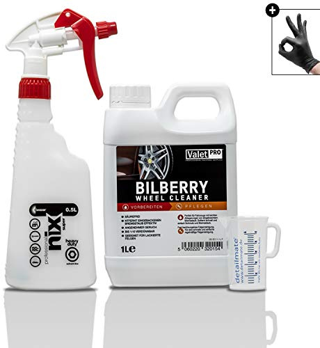 detailmate Fälgrengörare: ValetPRO Bilberry Wheel Cleaner 1 L – fälgrengörare koncentrat Kwazar nix super sprayflaska 50 ml mätkopp