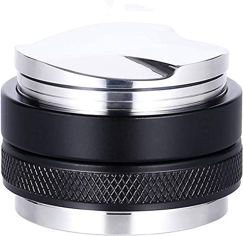 Manomissione del caffè 58 mm, livellatrice e manomissione 2 in 1, in acciaio inox, strumento per pressa distributore di caffè con base nera angolata, manomissione professionale per espresso