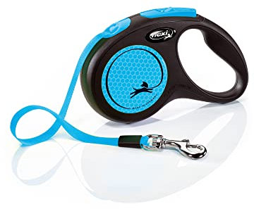 flexi® Neon S Gurt 5 m schwarz/neon-blau, Roll-Leine für Hunde bis 15 kg