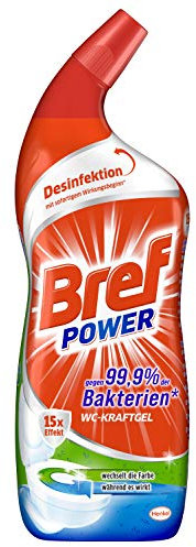 Bref Power WC-Kraftgel (750 ml), WC Reiniger wirkt gegen 99,9 Prozent der Bakterien, extra starker Toilettenreiniger für Extra-Hygiene, Frische, Extra-Glanz sowie Desinfektion