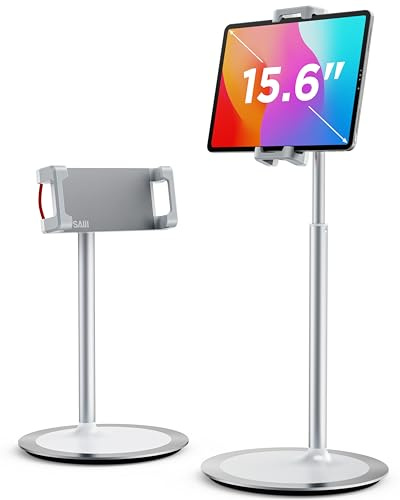 SAIJI Tablet Ständer Verstellbare, Tablet Halterung mit Große Stabil Basis, Winkel Höhe einstellbar kompatibel mit 4,7-12,9 iPhone iPad Pro Air Mini (Silber)