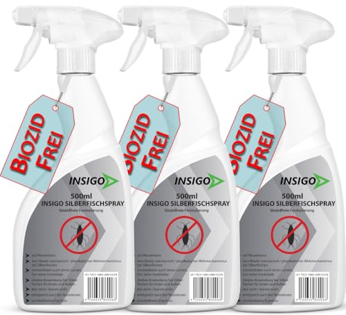 NEU Biozidfreie Silberfisch Abwehr 3x500ml – Effektives Mittel zum Silberfische bekämpfen im Haus – Silverfish & Papierfische bekämpfen – geruchsarmes Silberfisch Spray von INSIGO