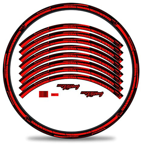 Finest Folia 16-teiliges Set Felgenrandaufkleber Sticker für Fahrrad Felgen Streifen Stripes Design Komplett Set für 27 29 für Ebike Rennrad Mountainbike MTB RX038 (Neon Rot Glanz)