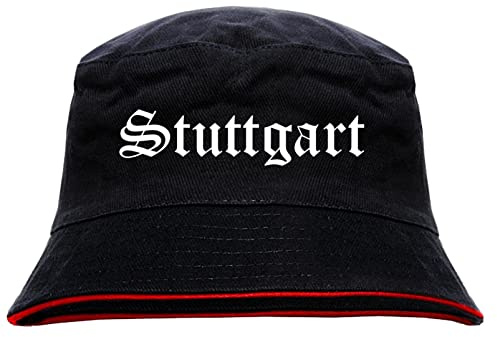 sostex Stuttgart Anglerhut - Altdeutsche Schrift - Schwarz-Roter Fischerhut XL Schwarz