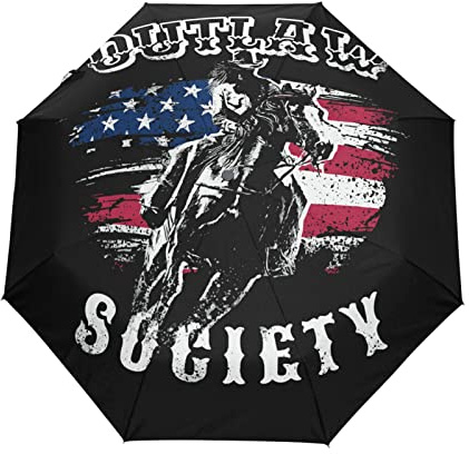 Cowboy Outlaw Usa Pferd Regenschirm Automatik Auf-Zu Taschenschirm Umbrella Kompakt Schirme für Jungen Mädchen Strand Frauen