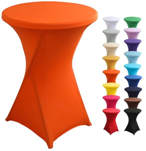 Highdi Stretch Stehtischhusse, Stehtisch Hussen Ø 60 / Ø 80 cm, Verstärkung im Fußbereich und Viele Farben Waschbar für Runden Tisch Hochzeit Bankett Tischdekoration (Orange, 80x110cm)