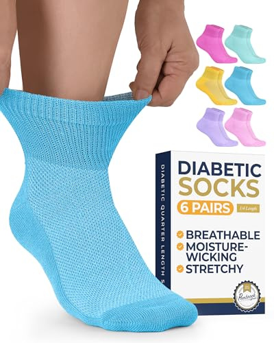 Pembrook - Calcetines tobilleros para personas diabéticas | 6 pares | Calcetines femeninos de caña ancha | Absorben la humedad | Para neuropatías