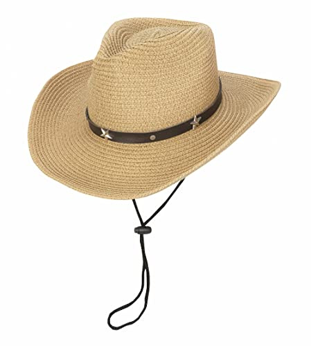 Toddler Straw Cowboy Cowgirl Hat for Boys Girls Western Straw Sun Hat with Chin Strap (5-9T) Khaki