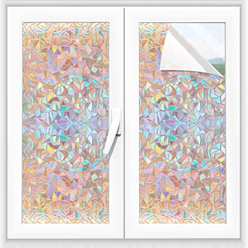 Alyvisun Selbsthaftend Regenbogen Fensterfolie 44.5x220cm, Bunte Blickdicht Sichtschutzfolie Fenster, Dekorfolie Glasfolie UV Sonnenschutz Klebefolie Fenster für Büro und Zuhause (90×220cm)