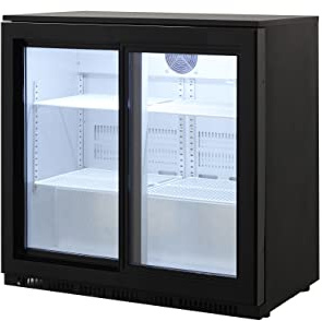 Cookology 210L Commercial Back Bar Beverage Cooler, Auto Defrost, LED Lights and Self Closing Sliding Doors - Black