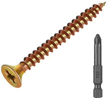ASelected 250pcs(1KG) wood screws M5 (5mm X 50mm) Gold For Wood Chipboard,Home DIY Constructing Repair
